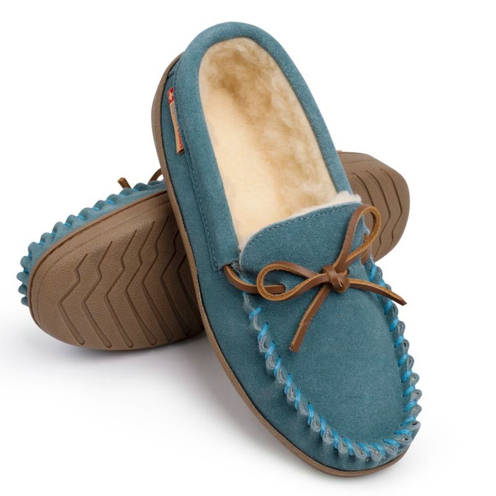 Alpine Swiss Sabine Womens Suede Shearling Moccasin Slippers House Shoes Slip On - Picture 7 of 9